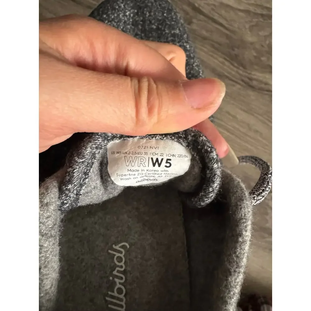 Allbirds Wool Runners Gray Merino Wool Sneakers Womens Size 5 Lace Up